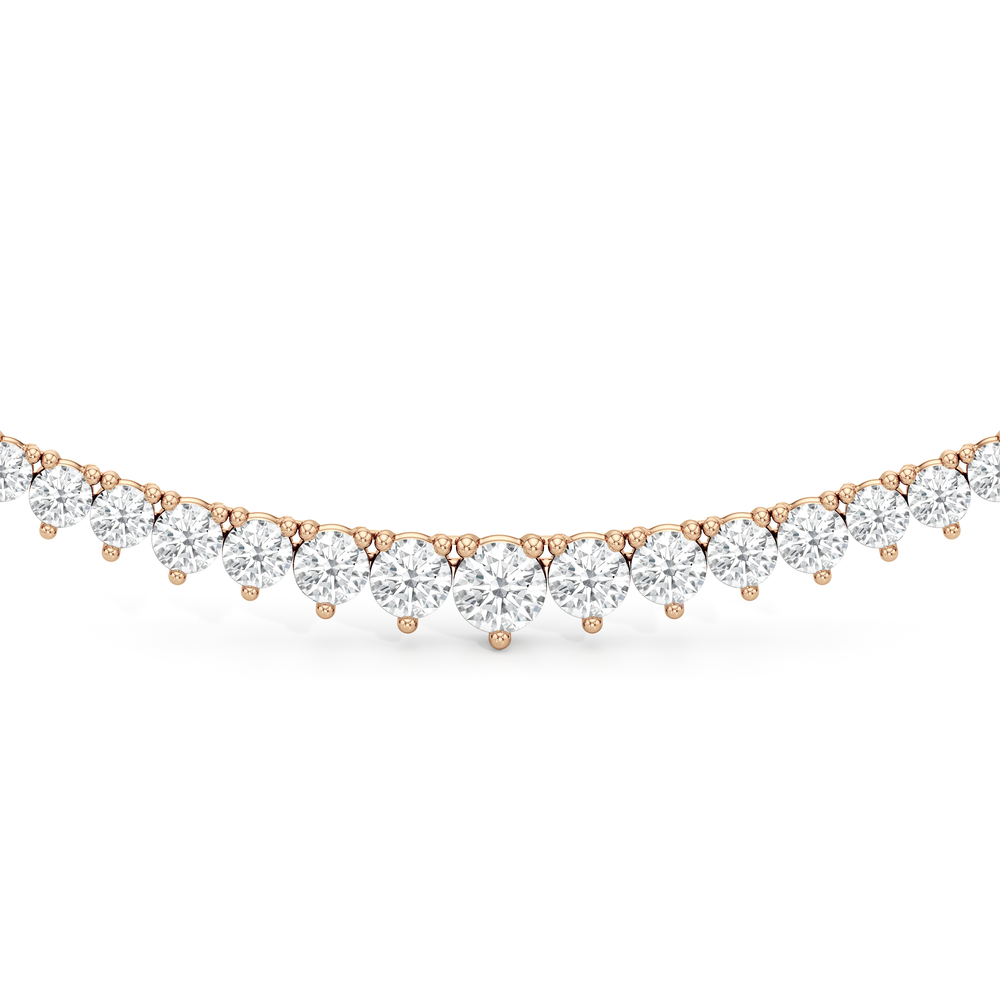 Graduating Three Prong Diamond Tennis Necklace with 14KT Rose Gold / 10 / 18 Cut Diamond in 14KT Rose Gold / 10 / 18 view 3
