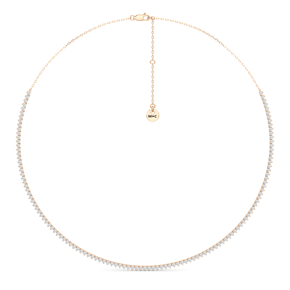 Three Prong Half Diamond Tennis Necklace with 14KT Rose Gold / 3 / 16 Cut Diamond in 14KT Rose Gold / 3 / 16 view 2
