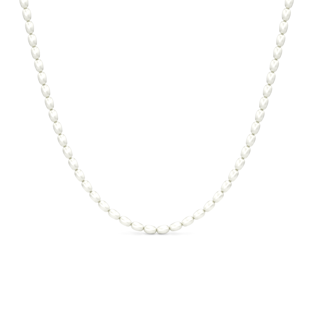 A strand of oval pearls designed to sit neatly around the neckline. A modern take on the classic pearl necklace that can be worn alone or paired with other necklaces. with 14KT White Gold Cut Diamond in 14KT White Gold view 1

