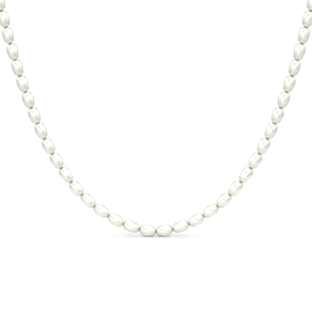 A strand of oval pearls designed to sit neatly around the neckline. A modern take on the classic pearl necklace that can be worn alone or paired with other necklaces. with 14KT White Gold Cut Diamond in 14KT White Gold view 4
