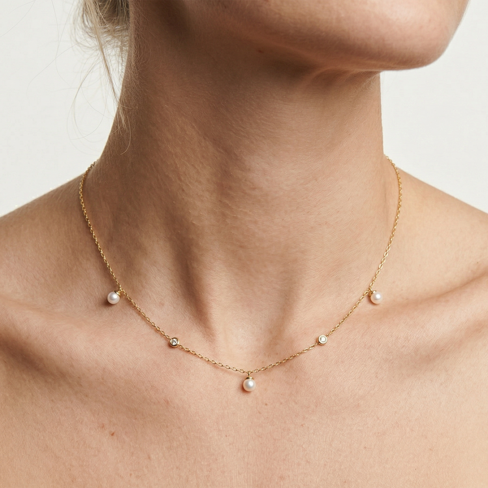 The Romy Station Necklace with 18K Yellow Gold Vermeil / Lab Cut Diamond in 14KT 18K Yellow Gold Vermeil / Lab view 2
