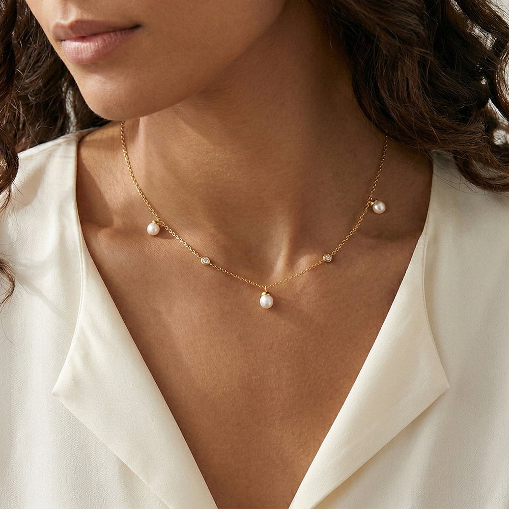 The Romy Station Necklace with 18K Yellow Gold Vermeil / Lab Cut Diamond in 14KT 18K Yellow Gold Vermeil / Lab view 3
