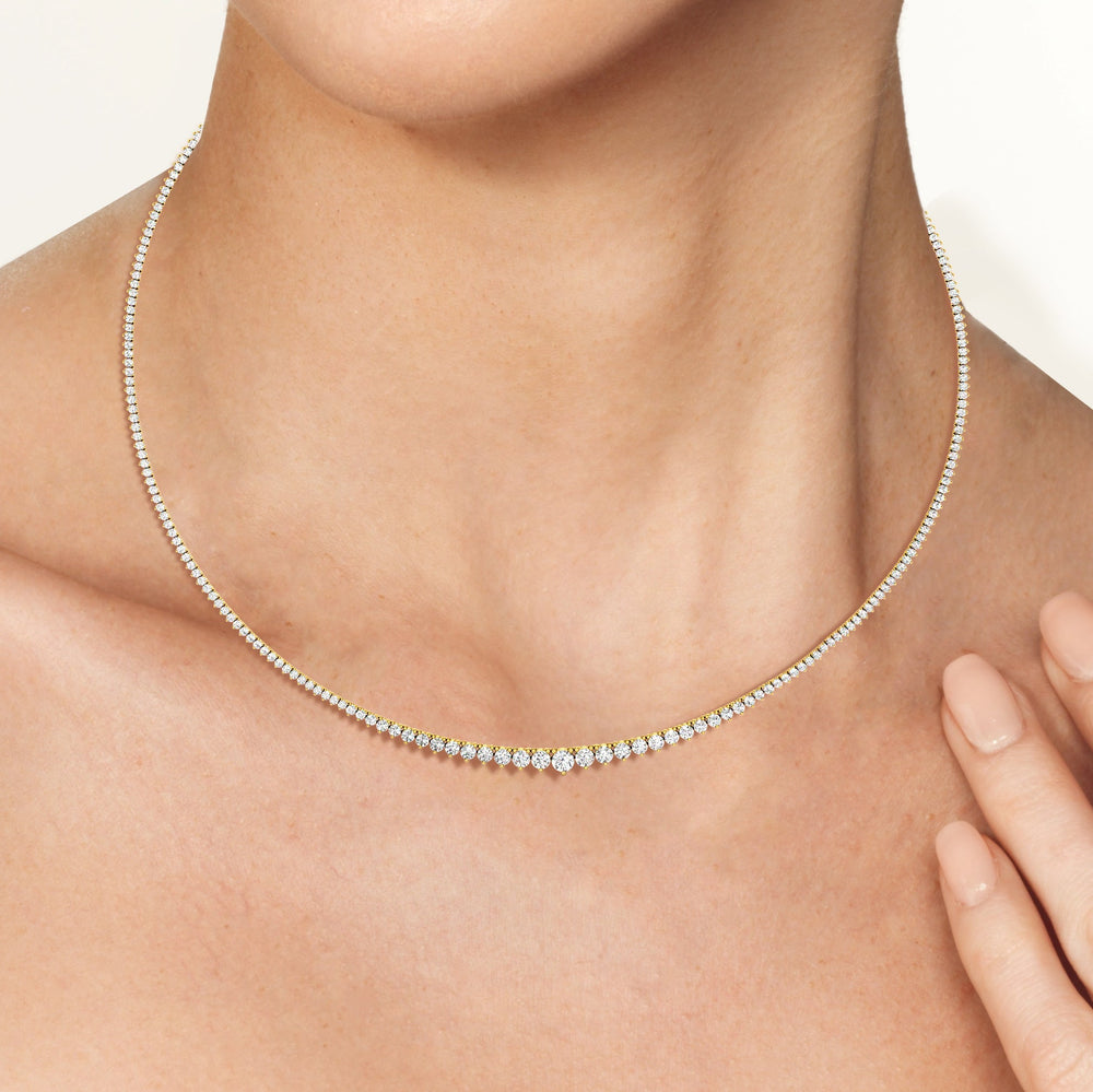 Graduating Three Prong Diamond Tennis Necklace with 14KT Yellow Gold / 5 / 18 Cut Diamond in 14KT Yellow Gold / 5 / 18 view 7
