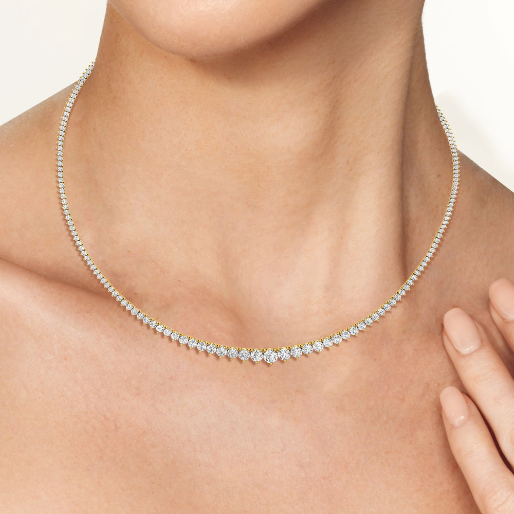 Graduating Three Prong Diamond Tennis Necklace with 14KT Rose Gold / 10 / 18 Cut Diamond in 14KT Rose Gold / 10 / 18 view 7
