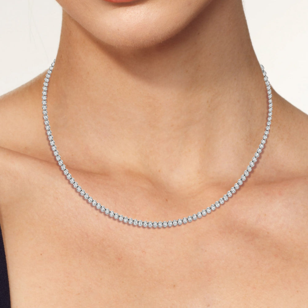 Model Wearing Classic Round Bezel Diamond Tennis Necklace view