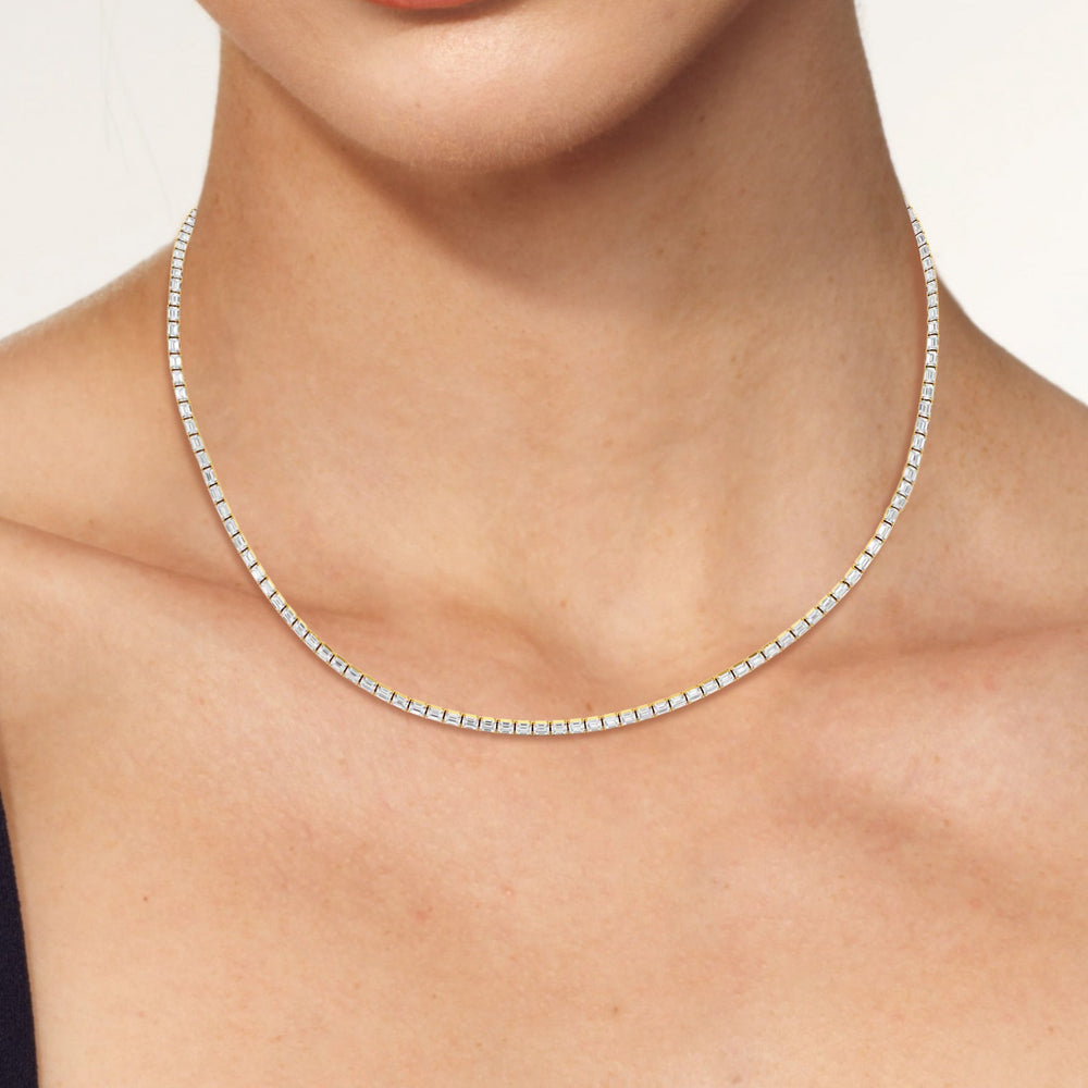 Emerald East West Diamond Tennis Necklace with 14KT Yellow Gold / 9 1/4 / 18 Cut Diamond in 14KT Yellow Gold / 9 1/4 / 18 view 7
