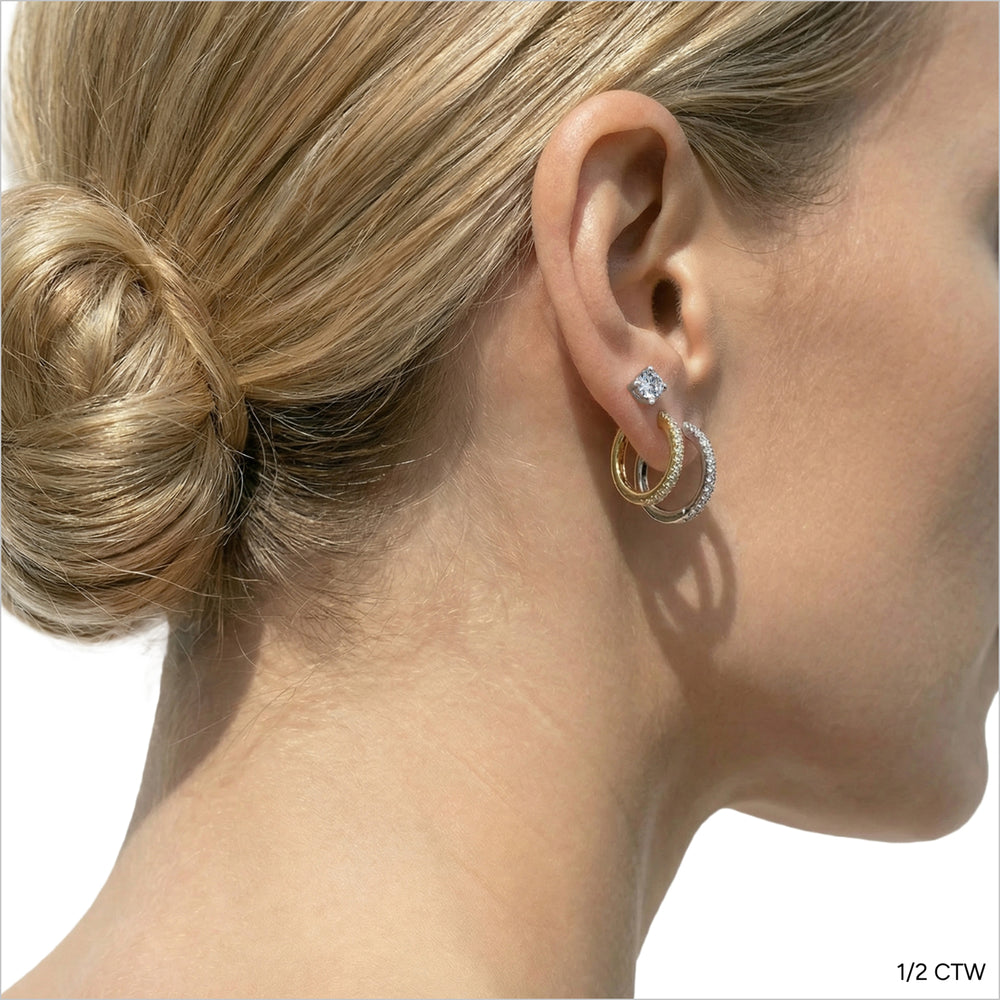 Classic Round Diamond Four Prong Studs Earrings (F+ SI+) with 14KT Rose Gold / Lab / 1/2 Cut Diamond in 14KT Rose Gold / Lab / 1/2 view 3

