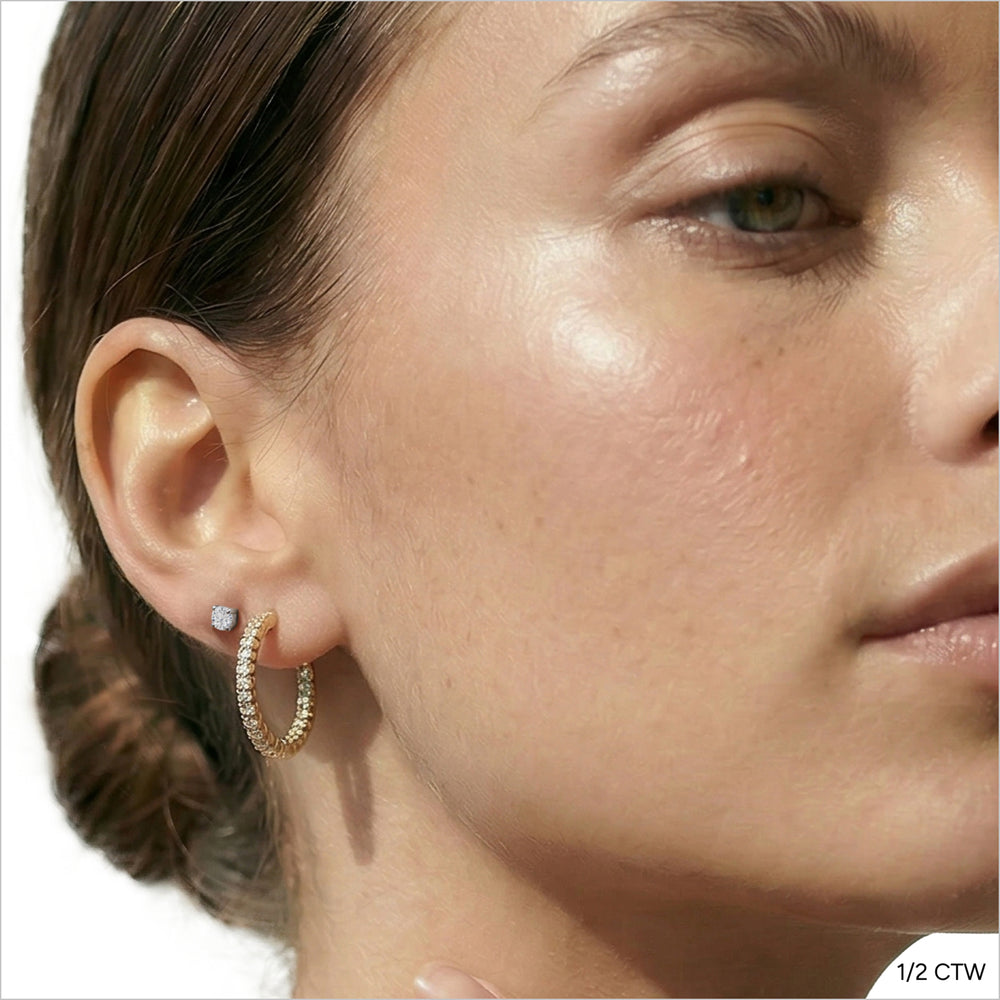 Classic Round Diamond Four Prong Stud Earrings (E+ VS+) with 14KT Yellow Gold / Lab / 1/2 Cut Diamond in 14KT Yellow Gold / Lab / 1/2 view 4
