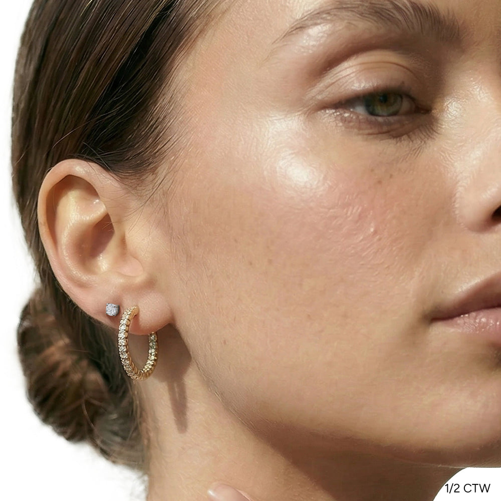 Premium Round Diamond Four Prong Studs (E+ VS+) with 14KT Yellow Gold / Lab / 1/2 Cut Diamond in 14KT Yellow Gold / Lab / 1/2 view 4
