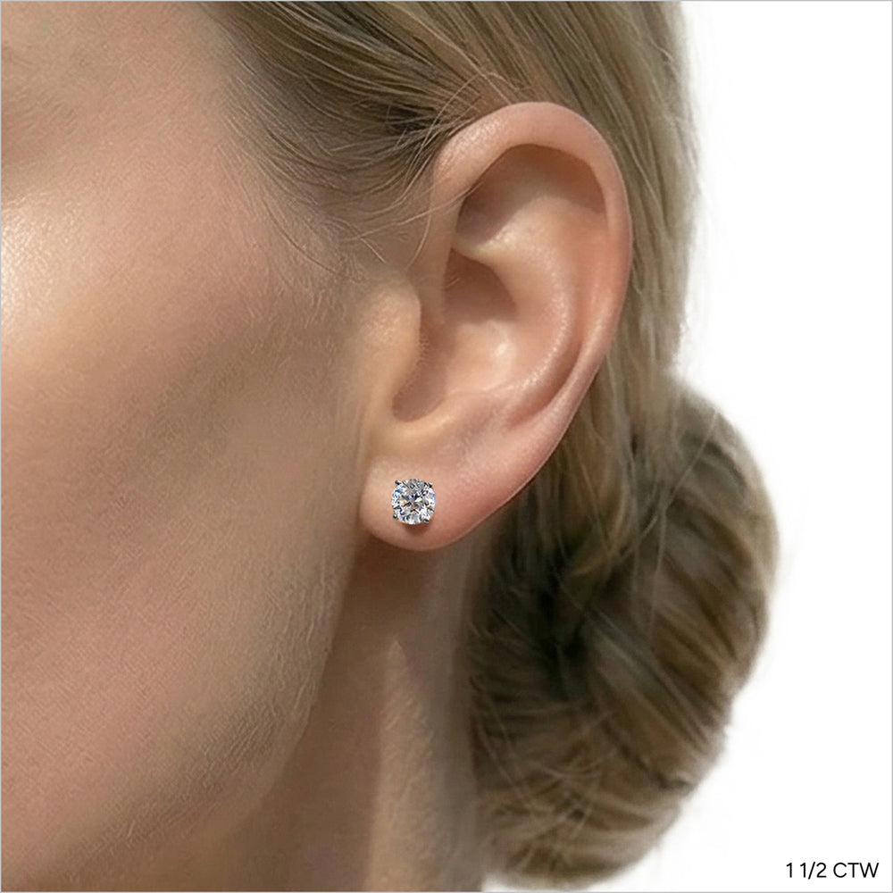 Classic Round Diamond Four Prong Stud Earrings (E+ VS+) with 14KT White Gold / Lab / 1 1/2 Cut Diamond in 14KT White Gold / Lab / 1 1/2 view 2
