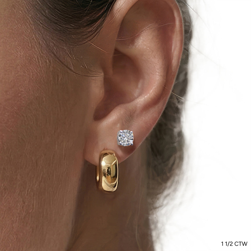 Classic Round Diamond Four Prong Studs Earrings (F+ SI+) with 14KT Yellow Gold / Lab / 1 1/2 Cut Diamond in 14KT Yellow Gold / Lab / 1 1/2 view 4
