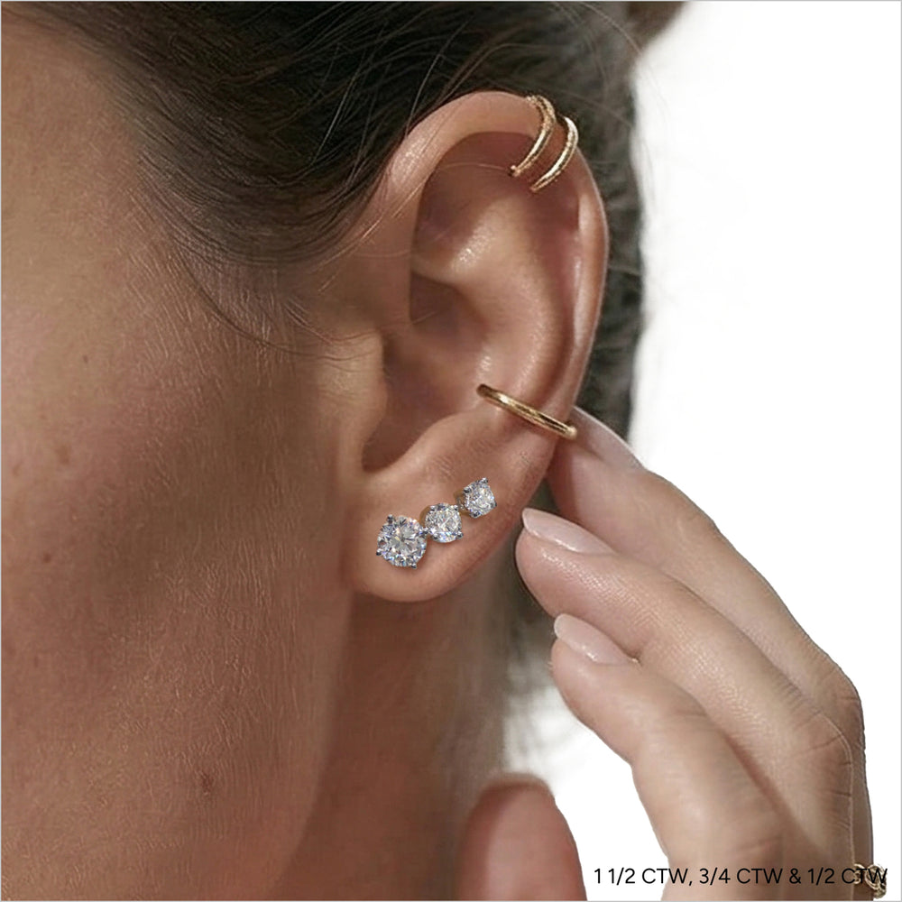 Classic Round Diamond Four Prong Stud Earrings (E+ VS+) with 14KT Rose Gold / Lab / 1 1/2 Cut Diamond in 14KT Rose Gold / Lab / 1 1/2 view 6
