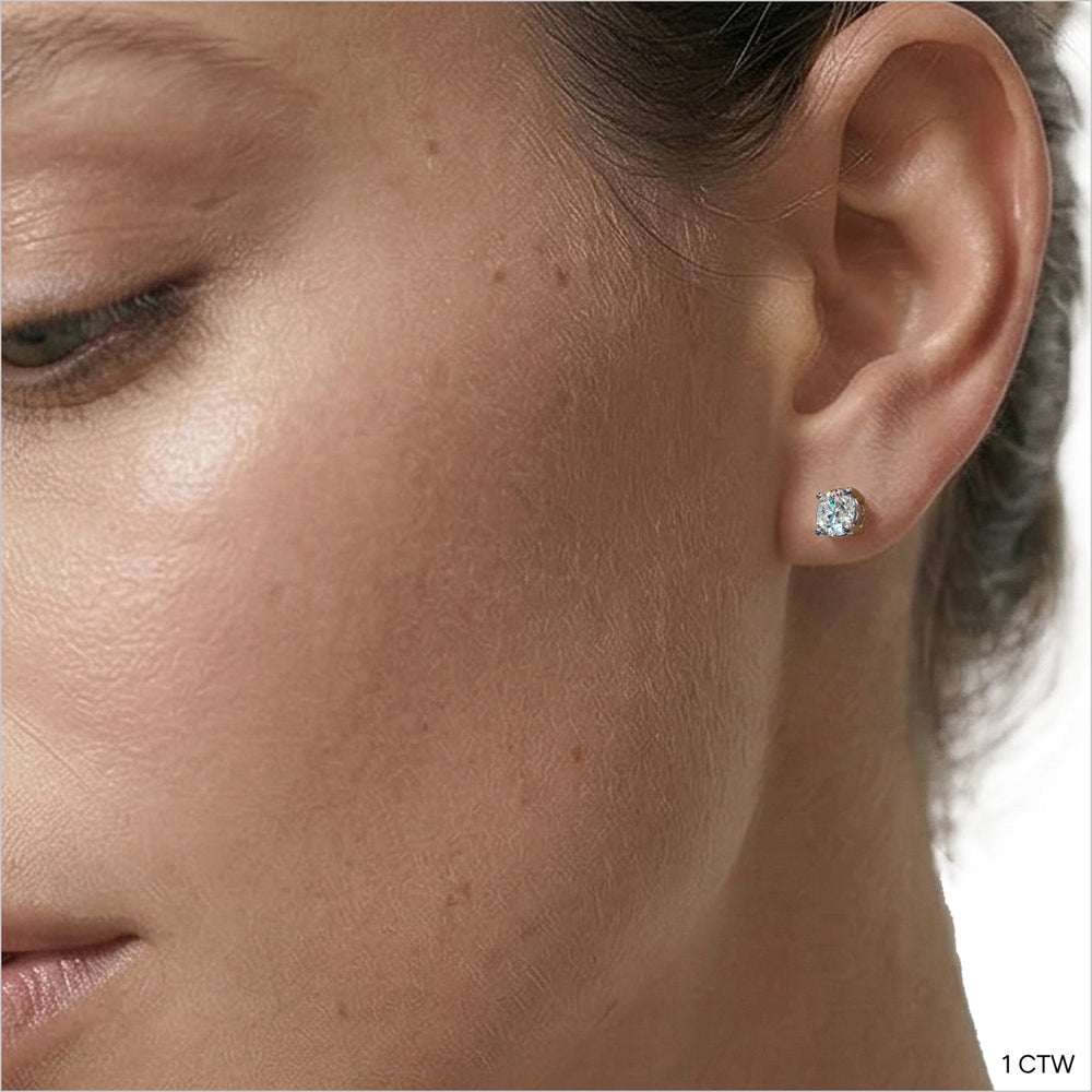 Premium Round Diamond Four Prong Studs (E+ VS+) with 14KT Yellow Gold / Lab / 1 Cut Diamond in 14KT Yellow Gold / Lab / 1 view 2
