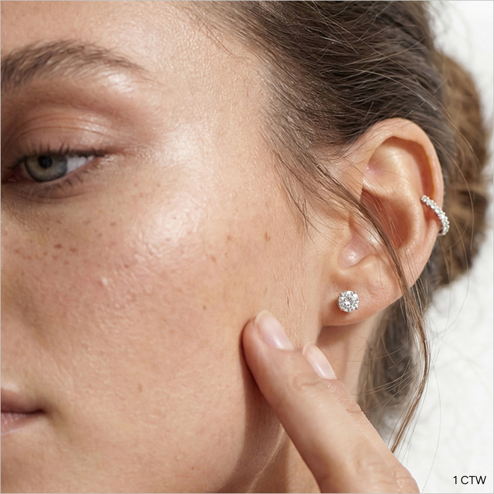 Classic Round Diamond Four Prong Studs Earrings (F+ SI+) with 14KT Yellow Gold / Lab / 1 Cut Diamond in 14KT Yellow Gold / Lab / 1 view 3
