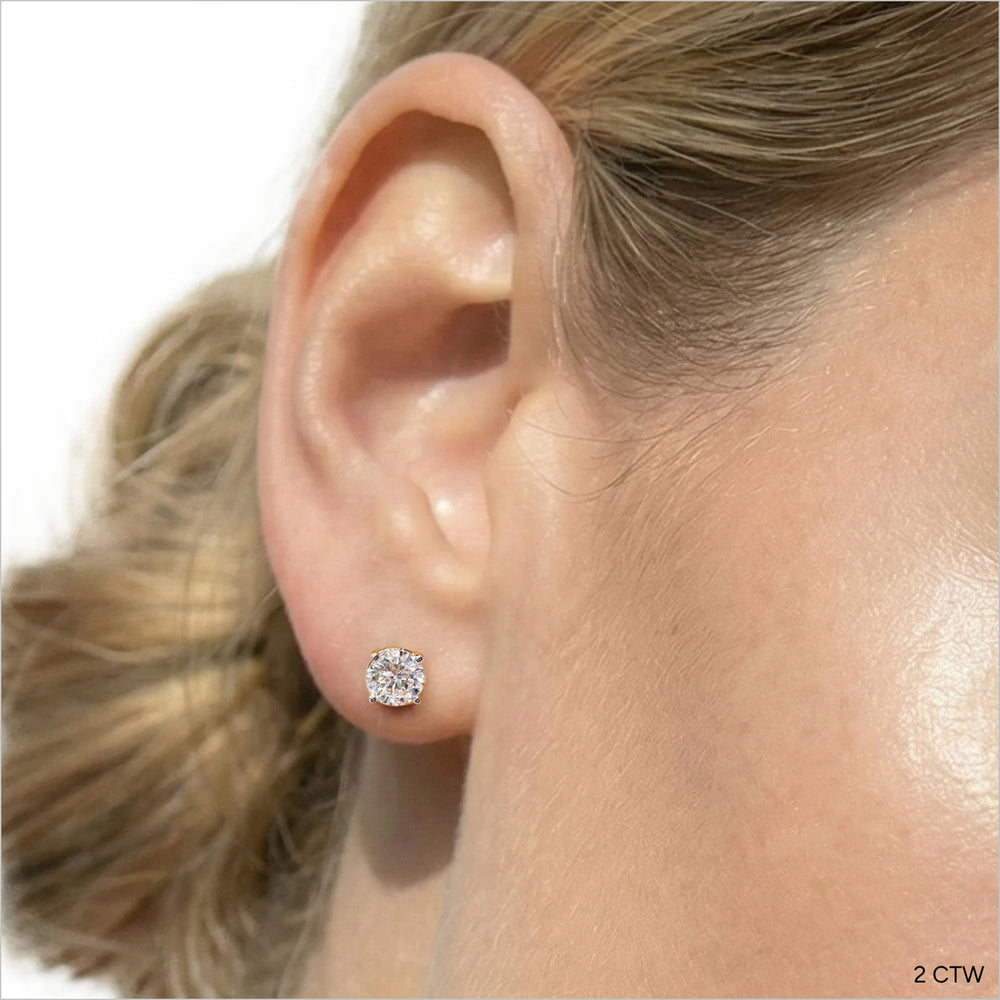 Classic Round Diamond Four Prong Studs Earrings (F+ SI+) with 14KT Rose Gold / Lab / 2 Cut Diamond in 14KT Rose Gold / Lab / 2 view 2
