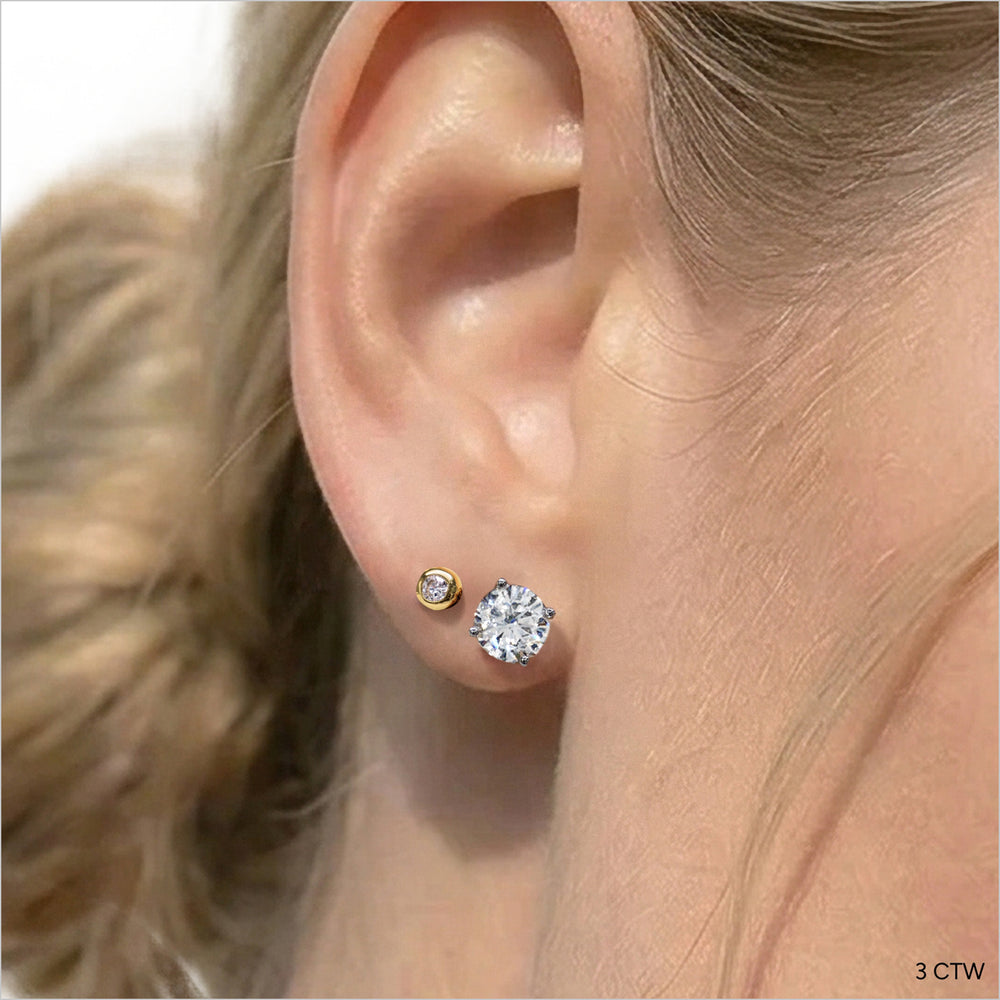 Classic Round Diamond Four Prong Studs Earrings (F+ SI+) with 14KT Yellow Gold / Lab / 3 Cut Diamond in 14KT Yellow Gold / Lab / 3 view 3
