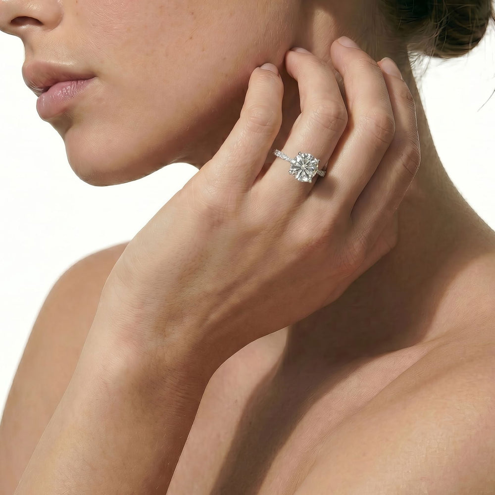 Petal Hidden Accent Engagement Ring with Oval Cut Diamond in 14KT White & Rose Gold view 2
