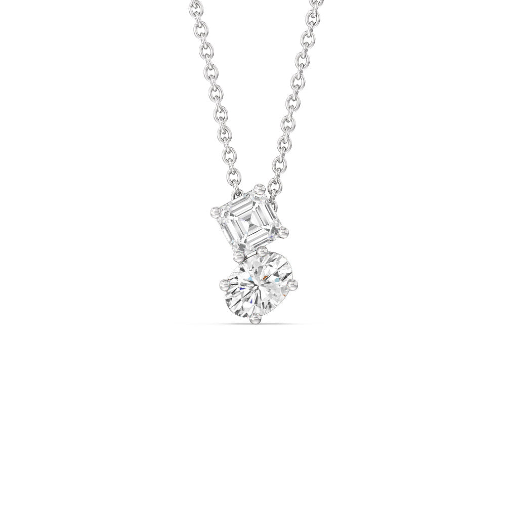 Toi et Moi Square Emerald and Oval Diamond Necklace with Sterling Silver / Lab / 1 Cut Diamond in 14KT Sterling Silver / Lab / 1 view 1
