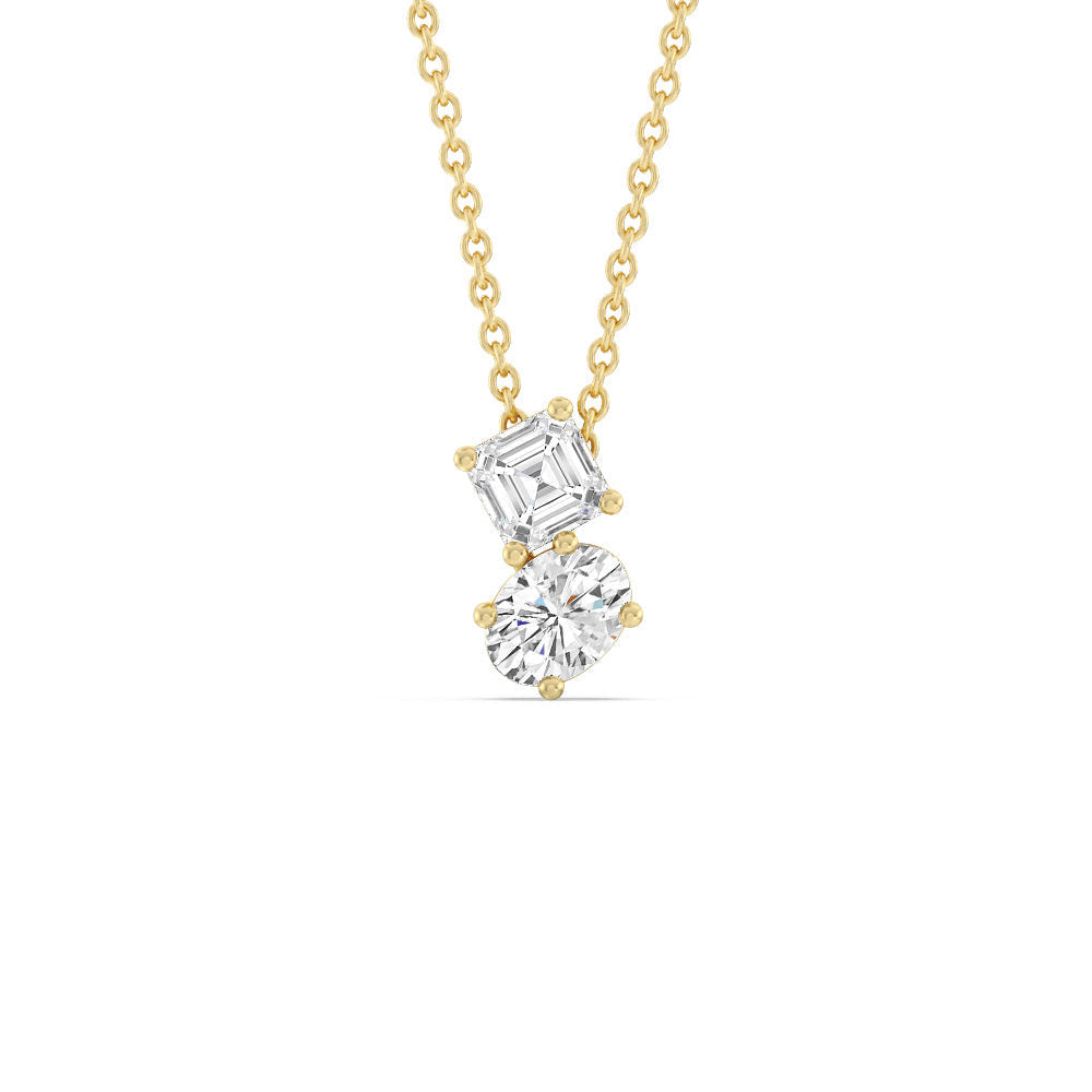 Toi Et Moi Square Emerald and Oval Diamond Necklace with 14KT Yellow Gold / Lab / 1 Cut Diamond in 14KT Yellow Gold / Lab / 1 view 1
