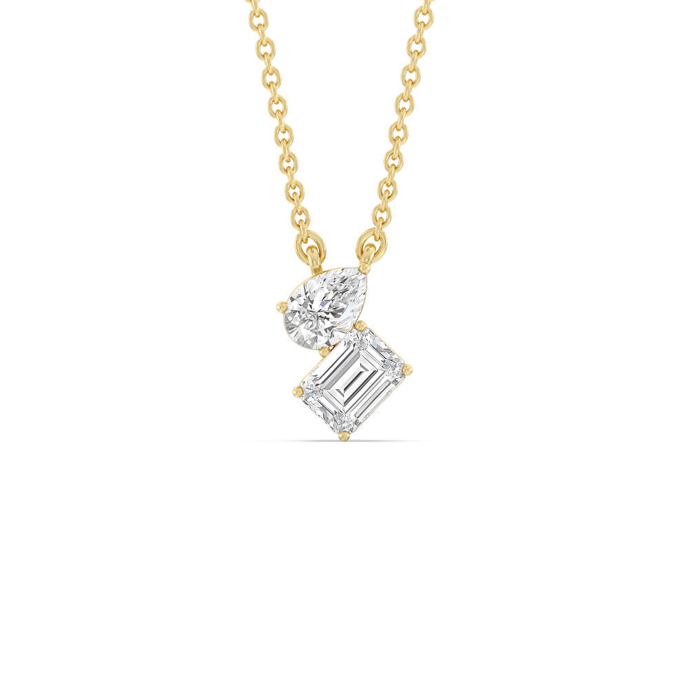 Toi Et Moi Pear Emerald Necklace with 14KT Yellow Gold / Lab / 1 1/8 Cut Diamond in 14KT Yellow Gold / Lab / 1 1/8 view 1
