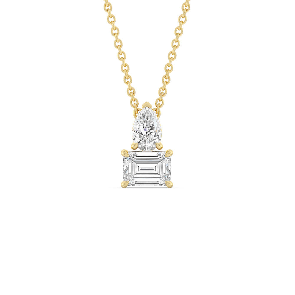 Toi Et Moi Pear Emerald Linear Necklace with 14KT Yellow Gold / Lab / 1 1/2 Cut Diamond in 14KT Yellow Gold / Lab / 1 1/2 view 1

