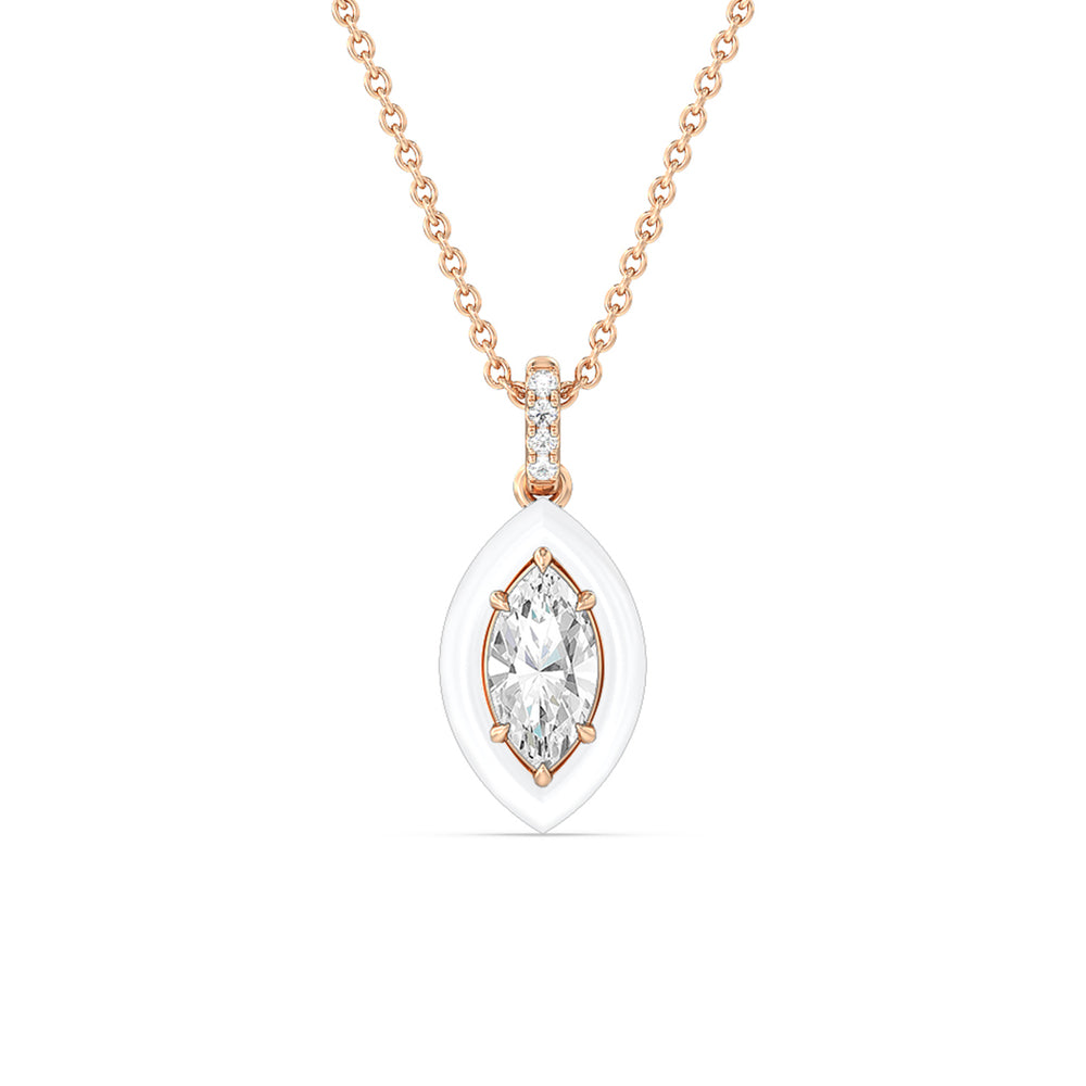 Marquise Bezel Drop Necklace in Ceramic with 14KT Rose Gold / Snow / 1 Cut Diamond in 14KT Rose Gold / Snow / 1 view 1
