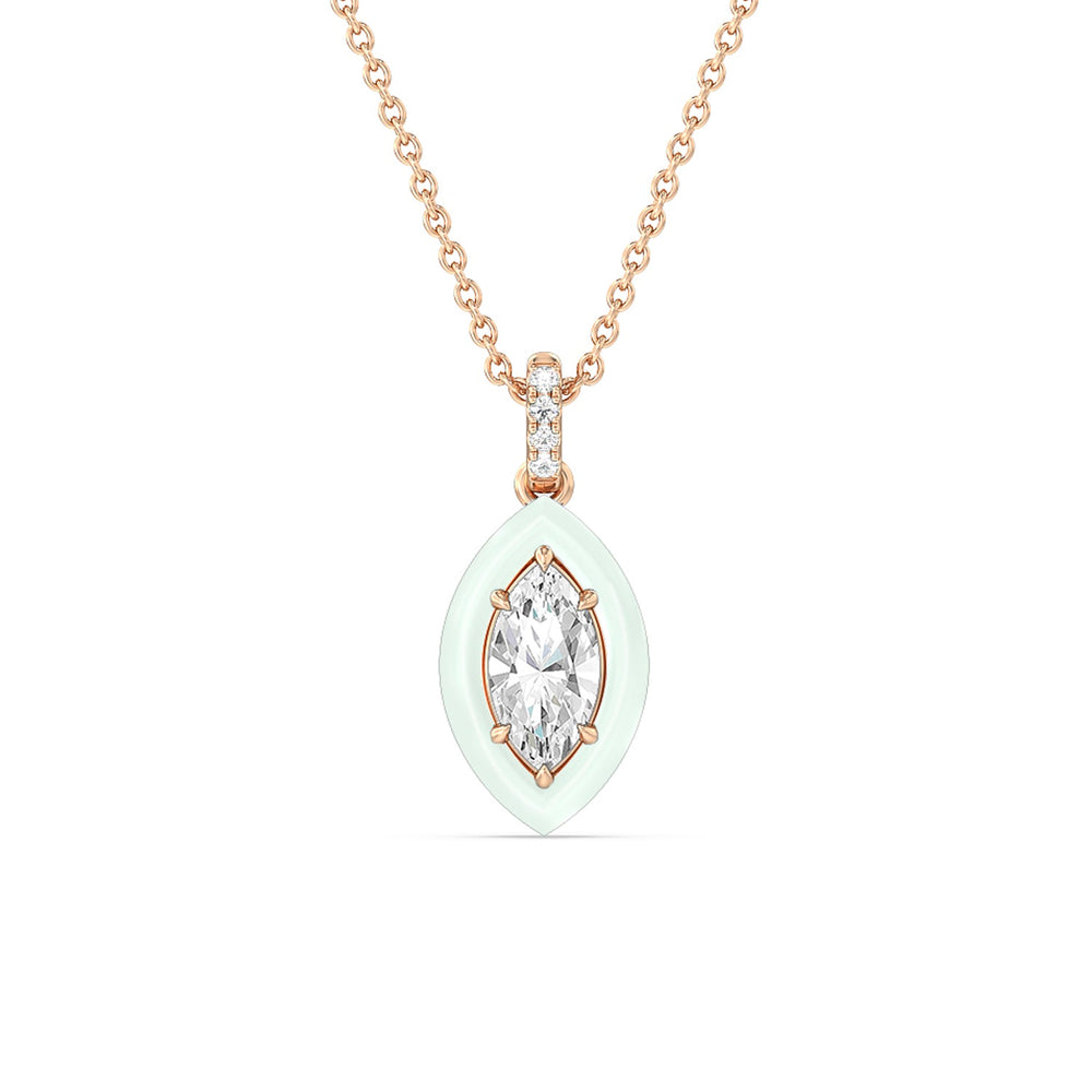 Marquise Bezel Drop Necklace in Ceramic with 14KT Rose Gold / Honeydew / 1 Cut Diamond in 14KT Rose Gold / Honeydew / 1 view 1
