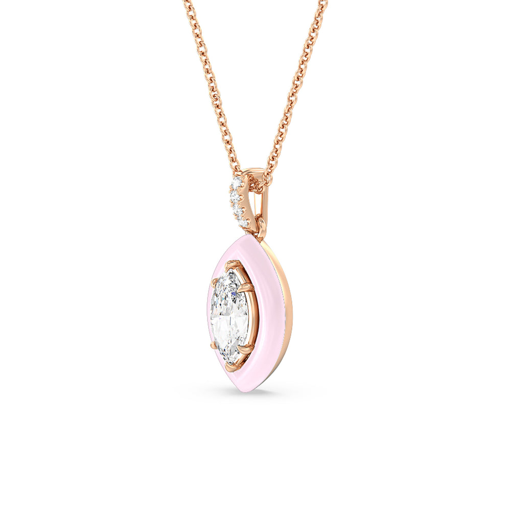 Marquise Bezel Drop Necklace in Ceramic with 14KT Rose Gold / Lavender Rose / 1 Cut Diamond in 14KT Rose Gold / Lavender Rose / 1 view 2
