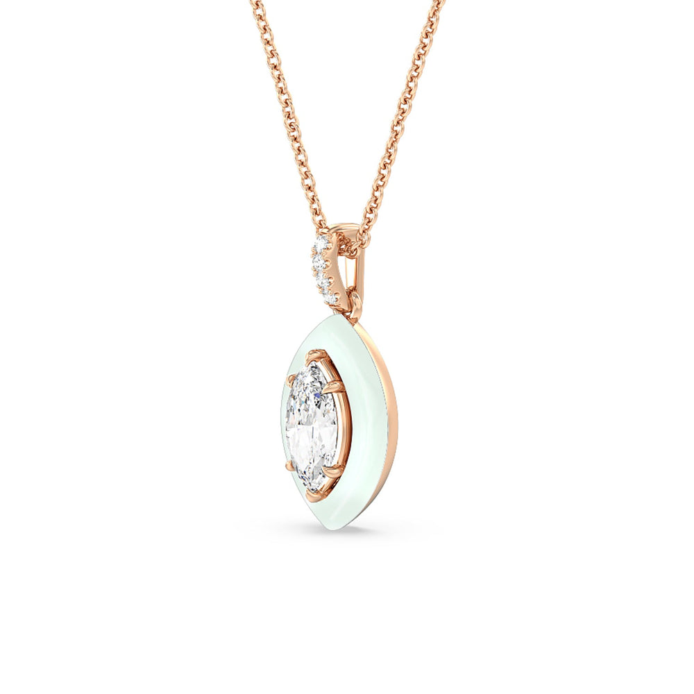 Marquise Bezel Drop Necklace in Ceramic with 14KT Rose Gold / Honeydew / 1 Cut Diamond in 14KT Rose Gold / Honeydew / 1 view 2
