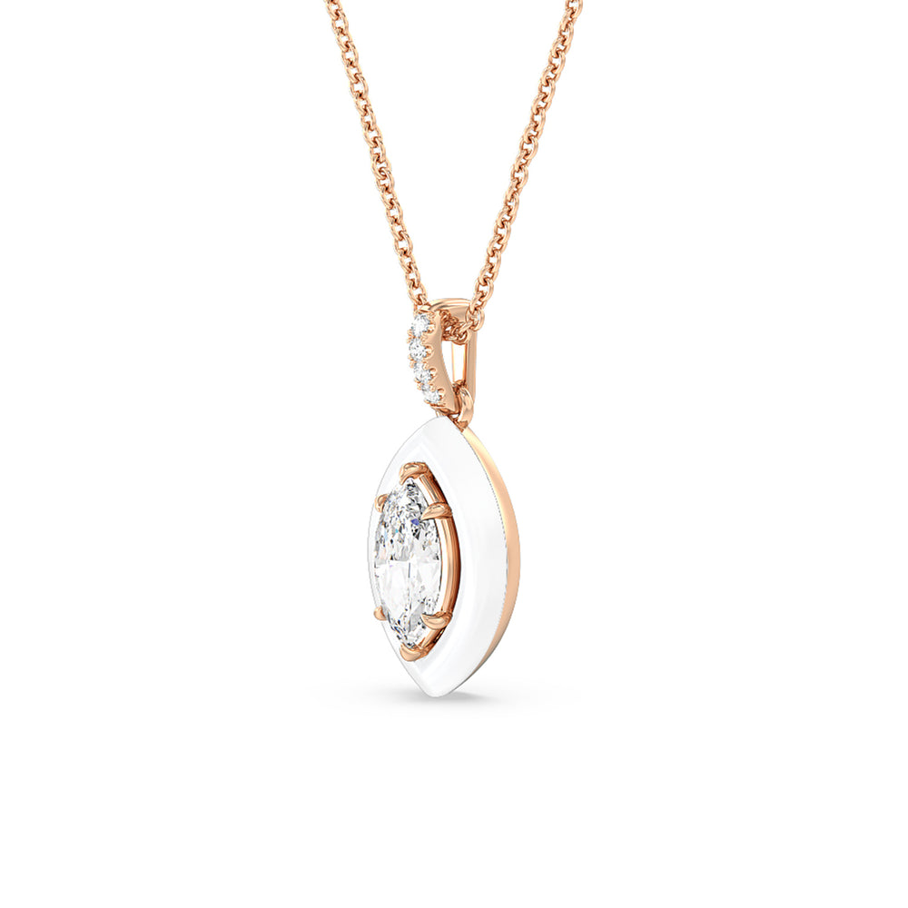 Marquise Bezel Drop Necklace in Ceramic with 14KT Rose Gold / Snow / 1 Cut Diamond in 14KT Rose Gold / Snow / 1 view 2
