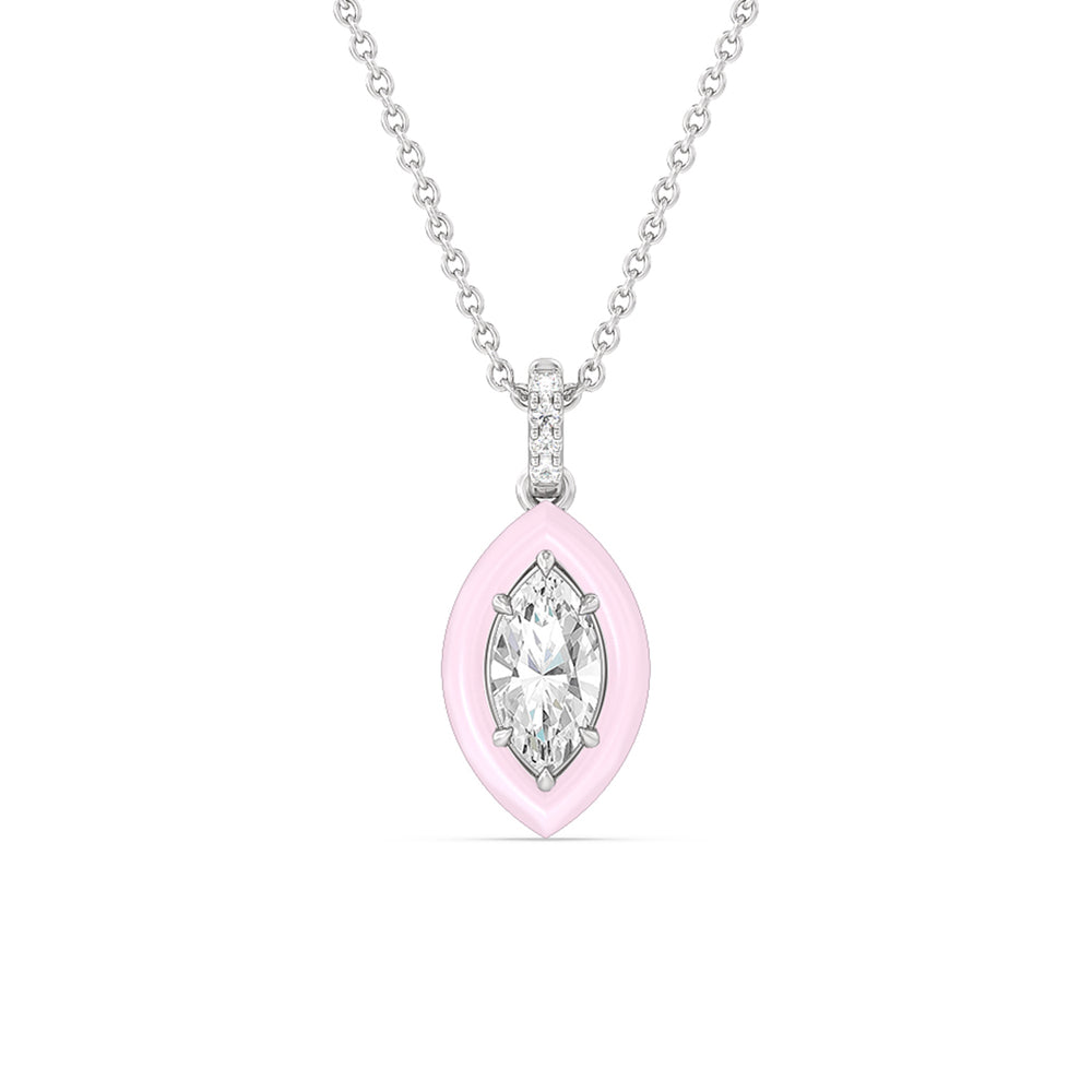 Marquise Bezel Drop Necklace in Ceramic with 14KT White Gold / Lavender Rose / 1 Cut Diamond in 14KT White Gold / Lavender Rose / 1 view 1
