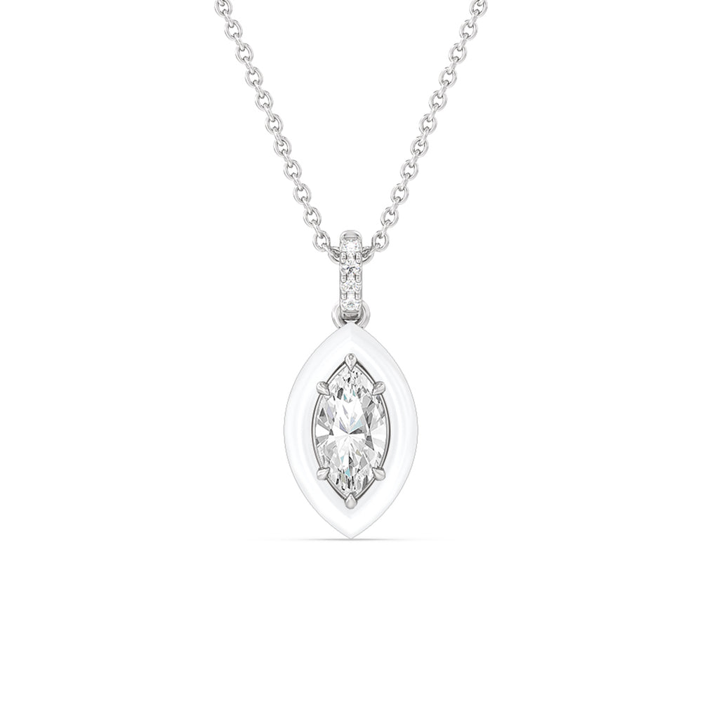 Marquise Bezel Drop Necklace in Ceramic with 14KT White Gold / Snow / 1 Cut Diamond in 14KT White Gold / Snow / 1 view 1
