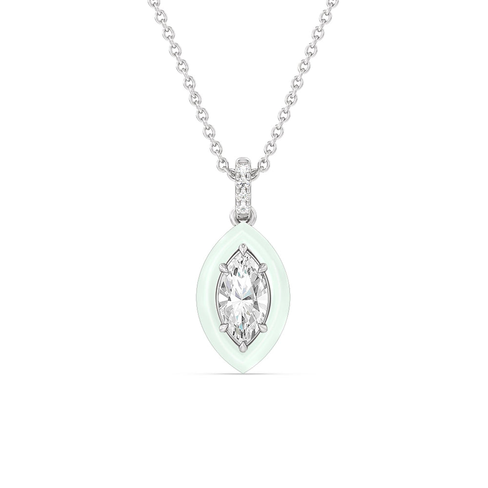 Marquise Bezel Drop Necklace in Ceramic with 14KT White Gold / Honeydew / 1 Cut Diamond in 14KT White Gold / Honeydew / 1 view 1
