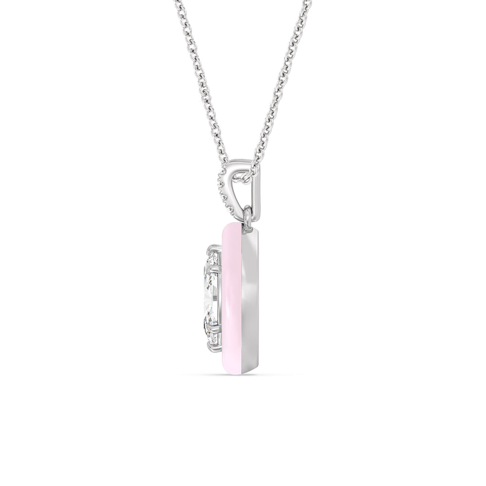 Marquise Bezel Drop Necklace in Ceramic with 14KT White Gold / Lavender Rose / 1 Cut Diamond in 14KT White Gold / Lavender Rose / 1 view 3
