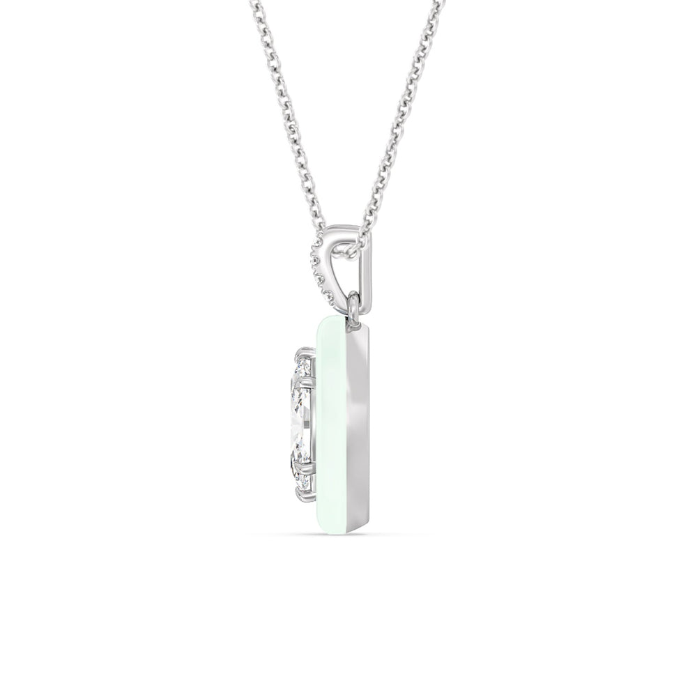 Marquise Bezel Drop Necklace in Ceramic with 14KT White Gold / Honeydew / 1 Cut Diamond in 14KT White Gold / Honeydew / 1 view 3
