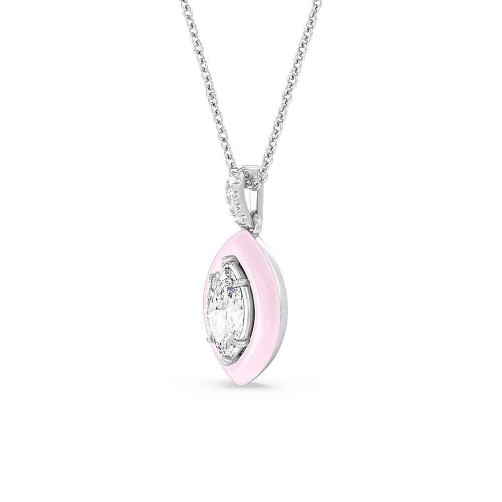 Marquise Bezel Drop Necklace in Ceramic with 14KT White Gold / Lavender Rose / 1 Cut Diamond in 14KT White Gold / Lavender Rose / 1 view 2
