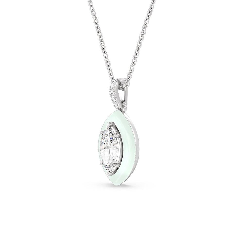 Marquise Bezel Drop Necklace in Ceramic with 14KT White Gold / Honeydew / 1 Cut Diamond in 14KT White Gold / Honeydew / 1 view 2
