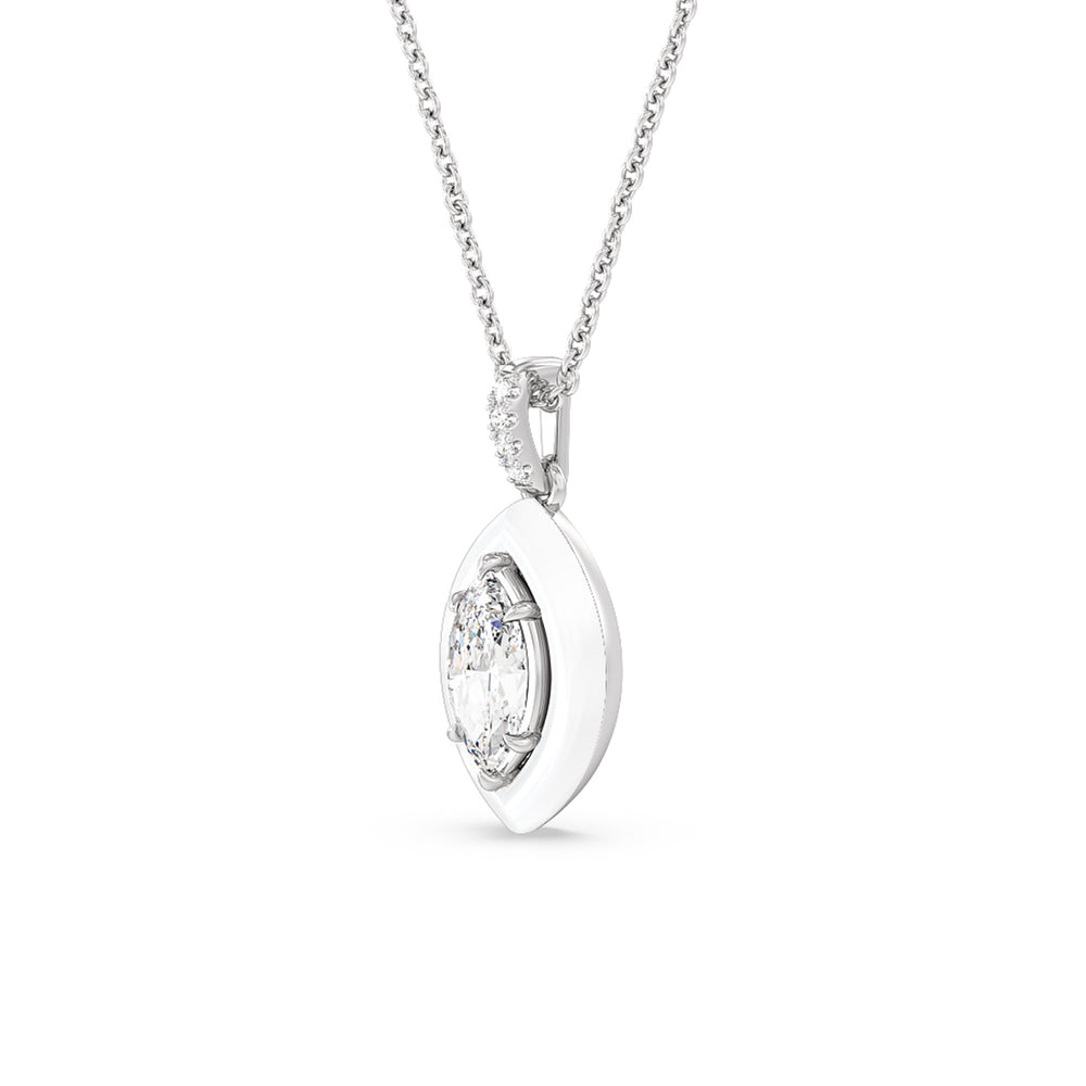Marquise Bezel Drop Necklace in Ceramic with 14KT White Gold / Snow / 1 Cut Diamond in 14KT White Gold / Snow / 1 view 2
