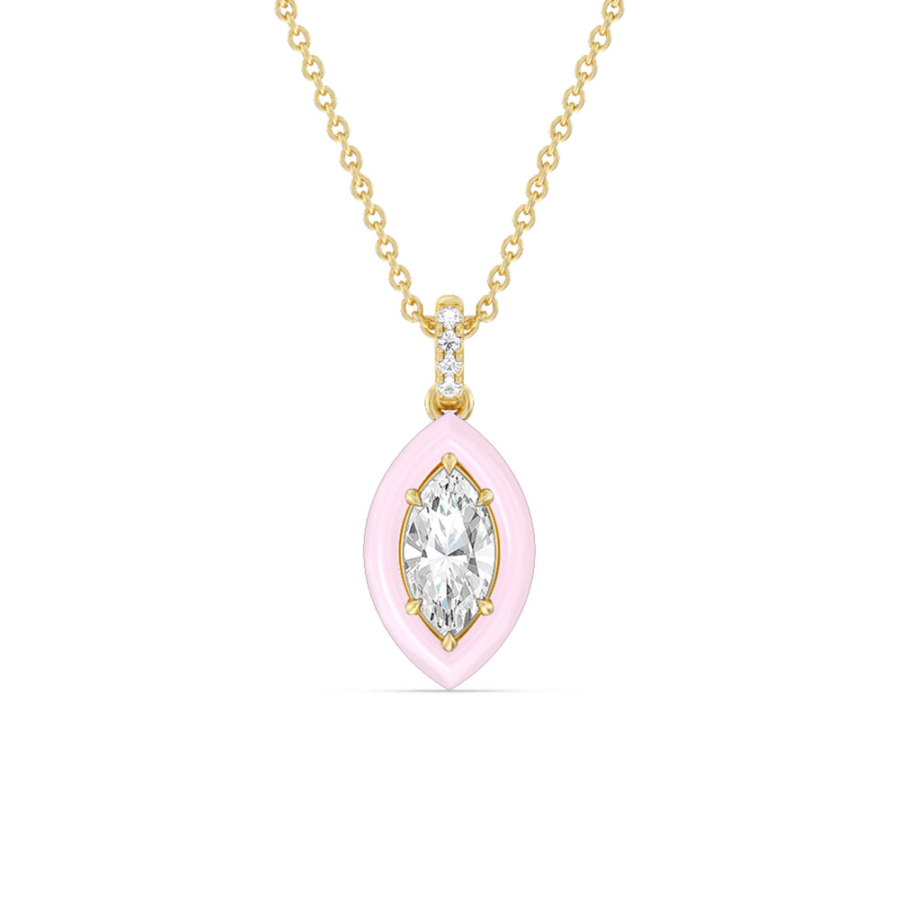 Marquise Bezel Drop Necklace in Ceramic with 14KT Yellow Gold / Lavender Rose / 1 Cut Diamond in 14KT Yellow Gold / Lavender Rose / 1 view 1
