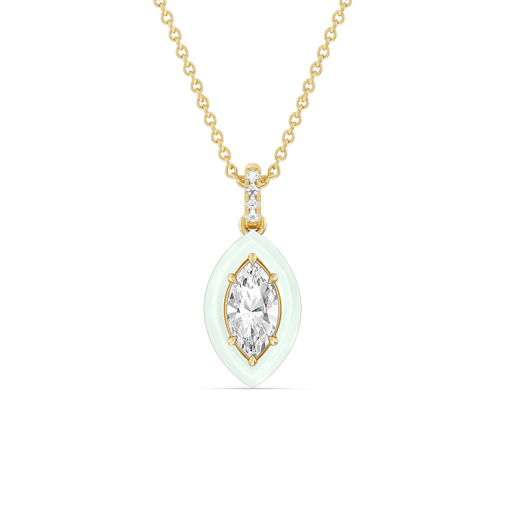 Marquise Bezel Drop Necklace in Ceramic with 14KT Yellow Gold / Honeydew / 1 Cut Diamond in 14KT Yellow Gold / Honeydew / 1 view 1
