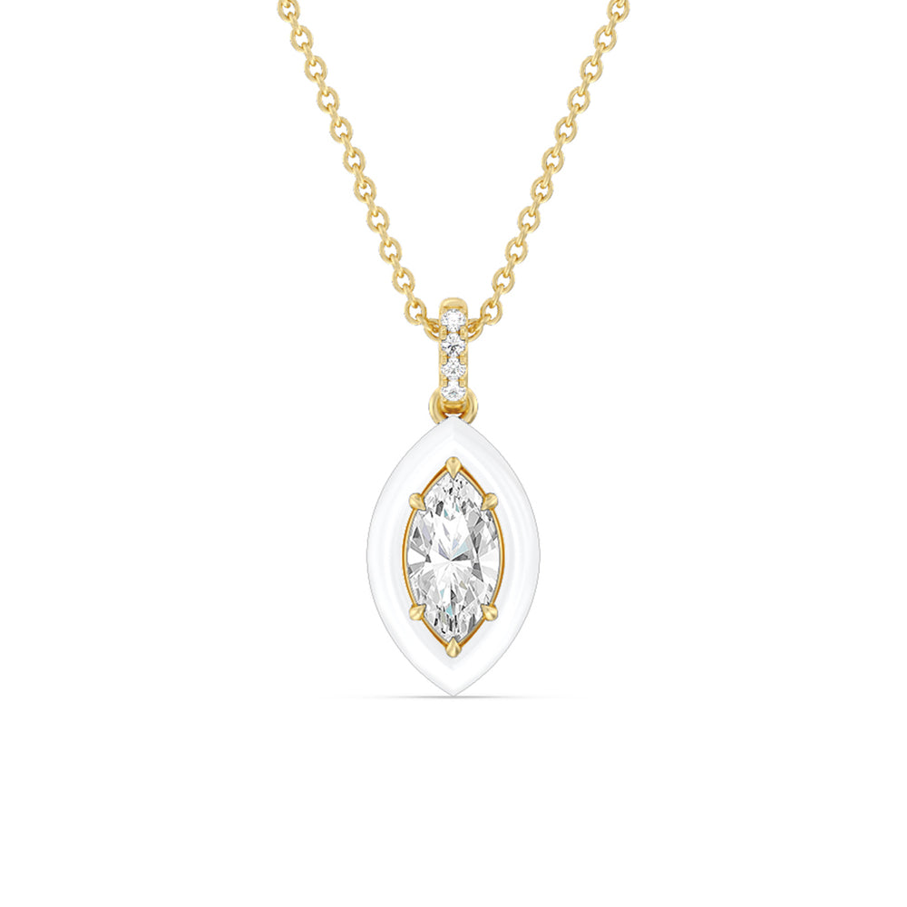 Marquise Bezel Drop Necklace in Ceramic with 14KT Yellow Gold / Snow / 1 Cut Diamond in 14KT Yellow Gold / Snow / 1 view 1
