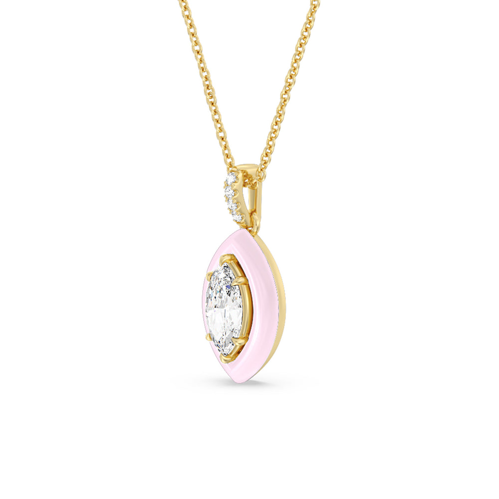 Marquise Bezel Drop Necklace in Ceramic with 14KT Yellow Gold / Lavender Rose / 1 Cut Diamond in 14KT Yellow Gold / Lavender Rose / 1 view 2
