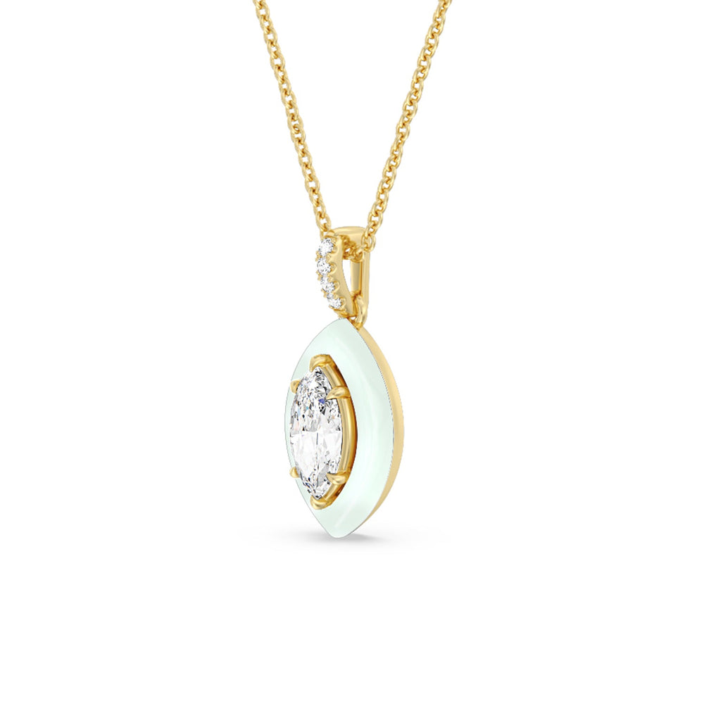 Marquise Bezel Drop Necklace in Ceramic with 14KT Yellow Gold / Honeydew / 1 Cut Diamond in 14KT Yellow Gold / Honeydew / 1 view 2
