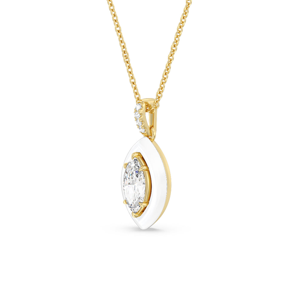 Marquise Bezel Drop Necklace in Ceramic with 14KT Yellow Gold / Snow / 1 Cut Diamond in 14KT Yellow Gold / Snow / 1 view 2
