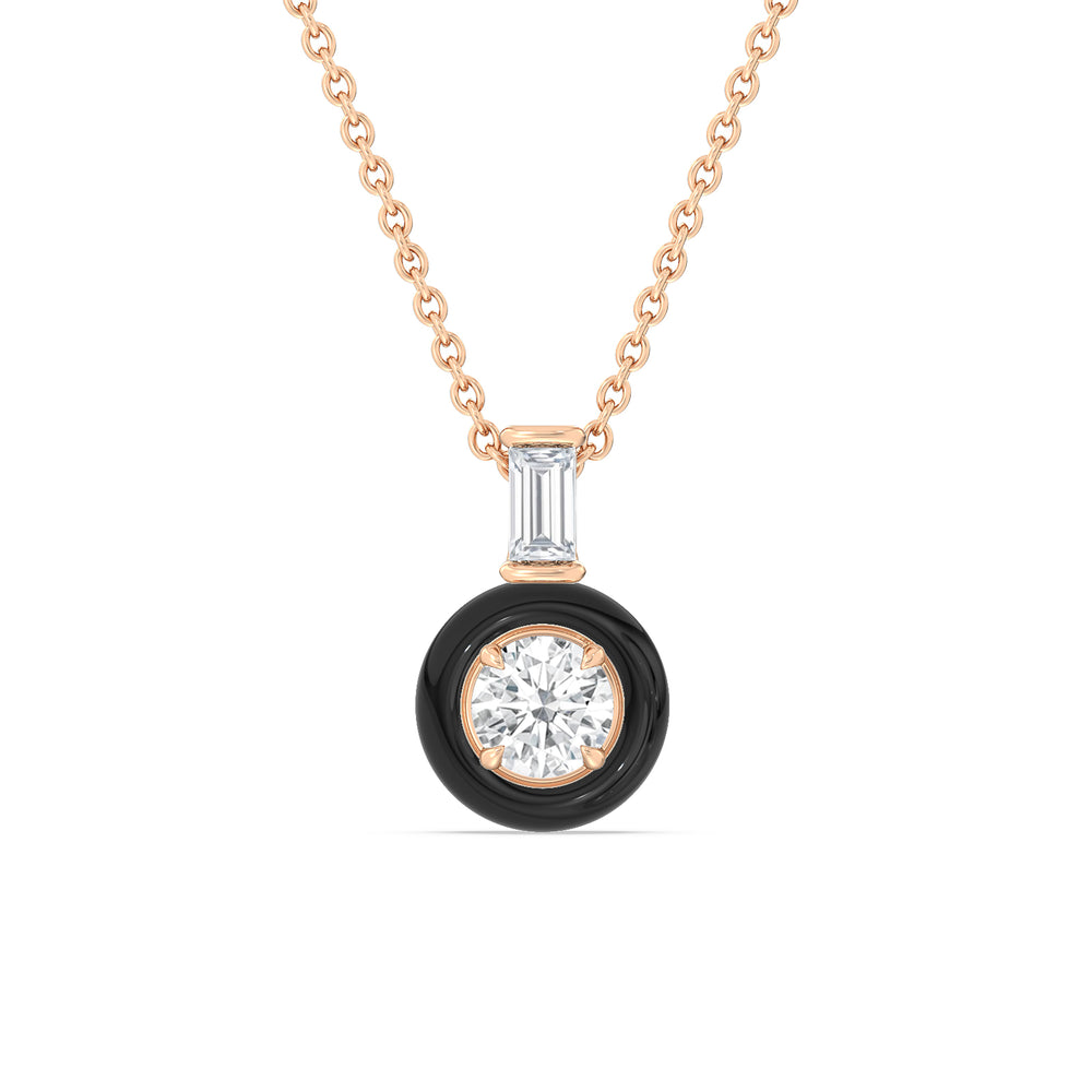Round Bezel Diamond Necklace in Ceramic with 14KT Rose Gold / Midnight / 3/4 Cut Diamond in 14KT Rose Gold / Midnight / 3/4 view 1
