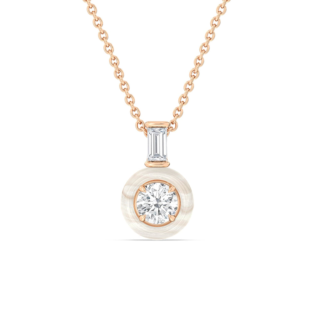 Round Bezel Diamond Necklace in Ceramic with 14KT Rose Gold / Pearl / 3/4 Cut Diamond in 14KT Rose Gold / Pearl / 3/4 view 1
