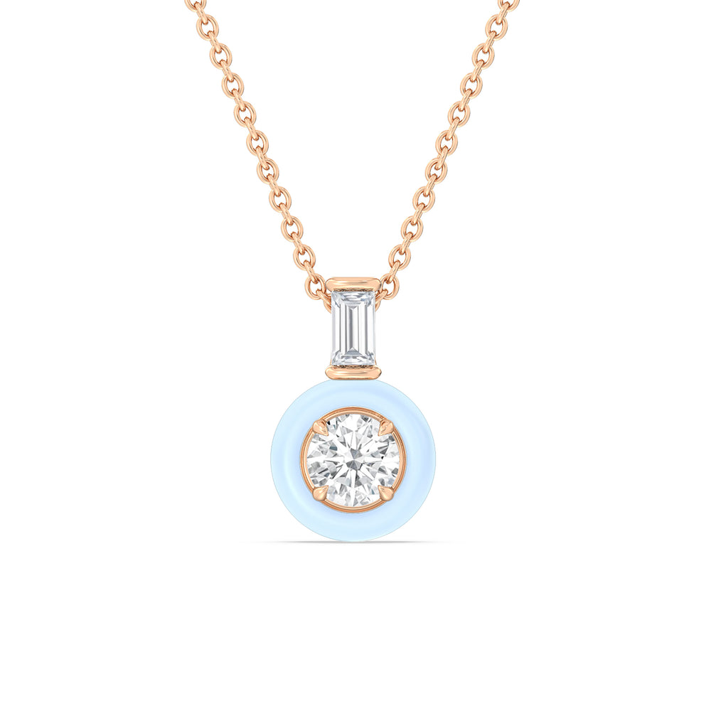 Round Bezel Diamond Necklace in Ceramic with 14KT Rose Gold / Mist / 3/4 Cut Diamond in 14KT Rose Gold / Mist / 3/4 view 1
