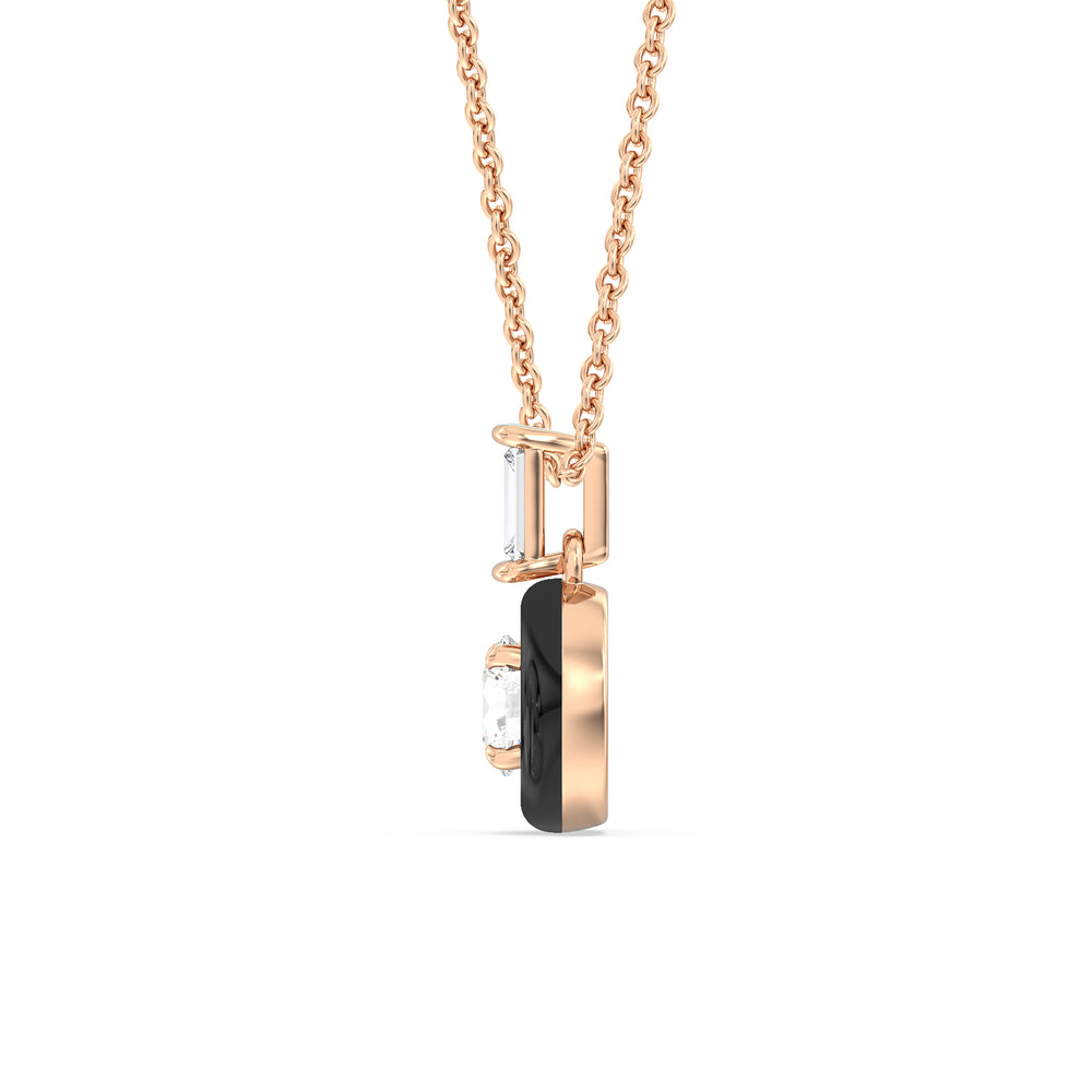 Round Bezel Diamond Necklace in Ceramic with 14KT Rose Gold / Midnight / 3/4 Cut Diamond in 14KT Rose Gold / Midnight / 3/4 view 3
