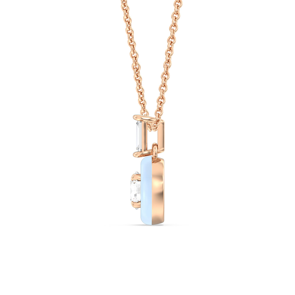 Round Bezel Diamond Necklace in Ceramic with 14KT Rose Gold / Mist / 3/4 Cut Diamond in 14KT Rose Gold / Mist / 3/4 view 3
