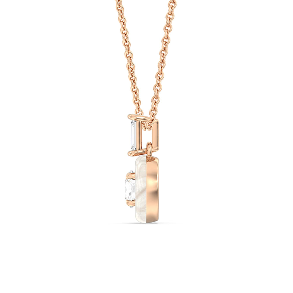 Round Bezel Diamond Necklace in Ceramic with 14KT Rose Gold / Pearl / 3/4 Cut Diamond in 14KT Rose Gold / Pearl / 3/4 view 3
